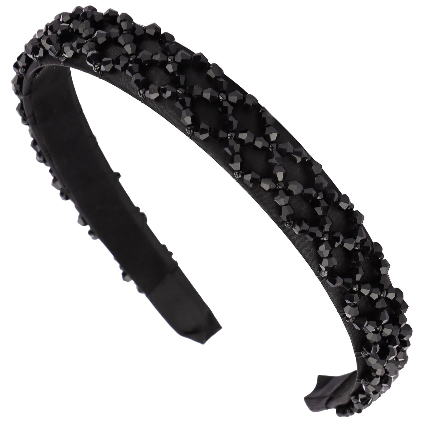 Hapdoo 1PC Black Crystal Headbands for Women Girls, Cute Beads Headband with Faux Crystal Diamond for Wedding Bride, Fashion Beaded Bling Hairbands Hair Hoop Accessories for Birthday Gifts