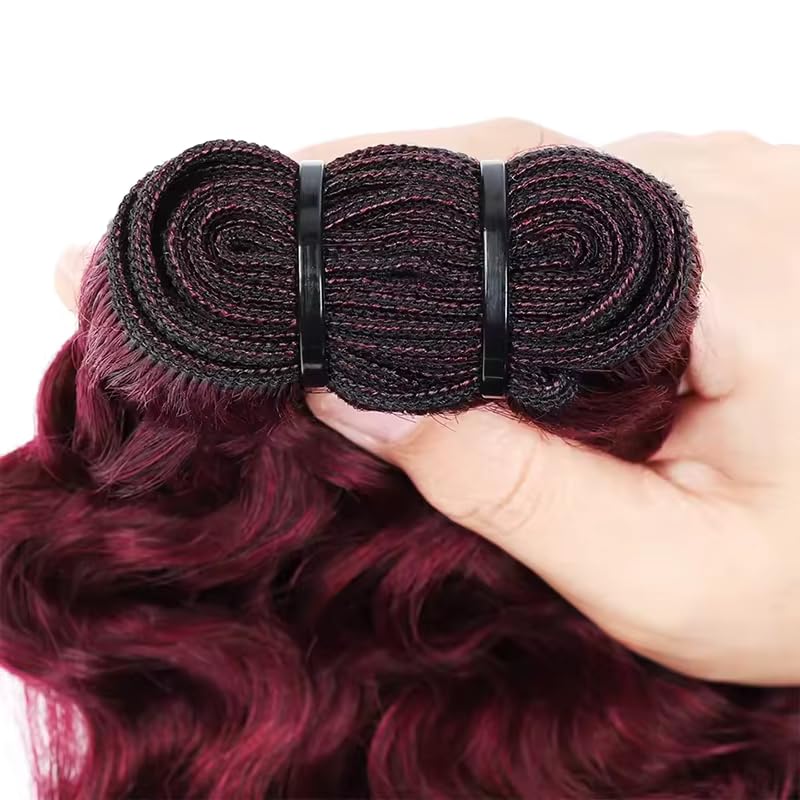 #99J Burgundy Curly Human Hair Bundles - 12-16 Inch, 3 Pack