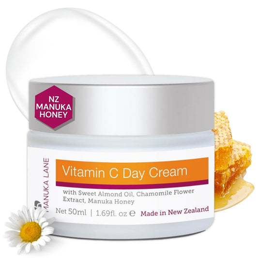 Vitamin C Day Cream for Face and Neck with Chamomile Flower Extract, Manuka Honey & Sweet Almond Oil | Plant Based Formula | Carefully formulated to keep your skin young and healthy!