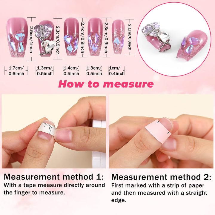 Sethexy Purple Rhinestone Long Coffin Fake Nail Handmade 3D Crystal False Nails Chain Aurora Glitter Press on Nails Salon Durable Nails for Women and Girls 10PCS(G)