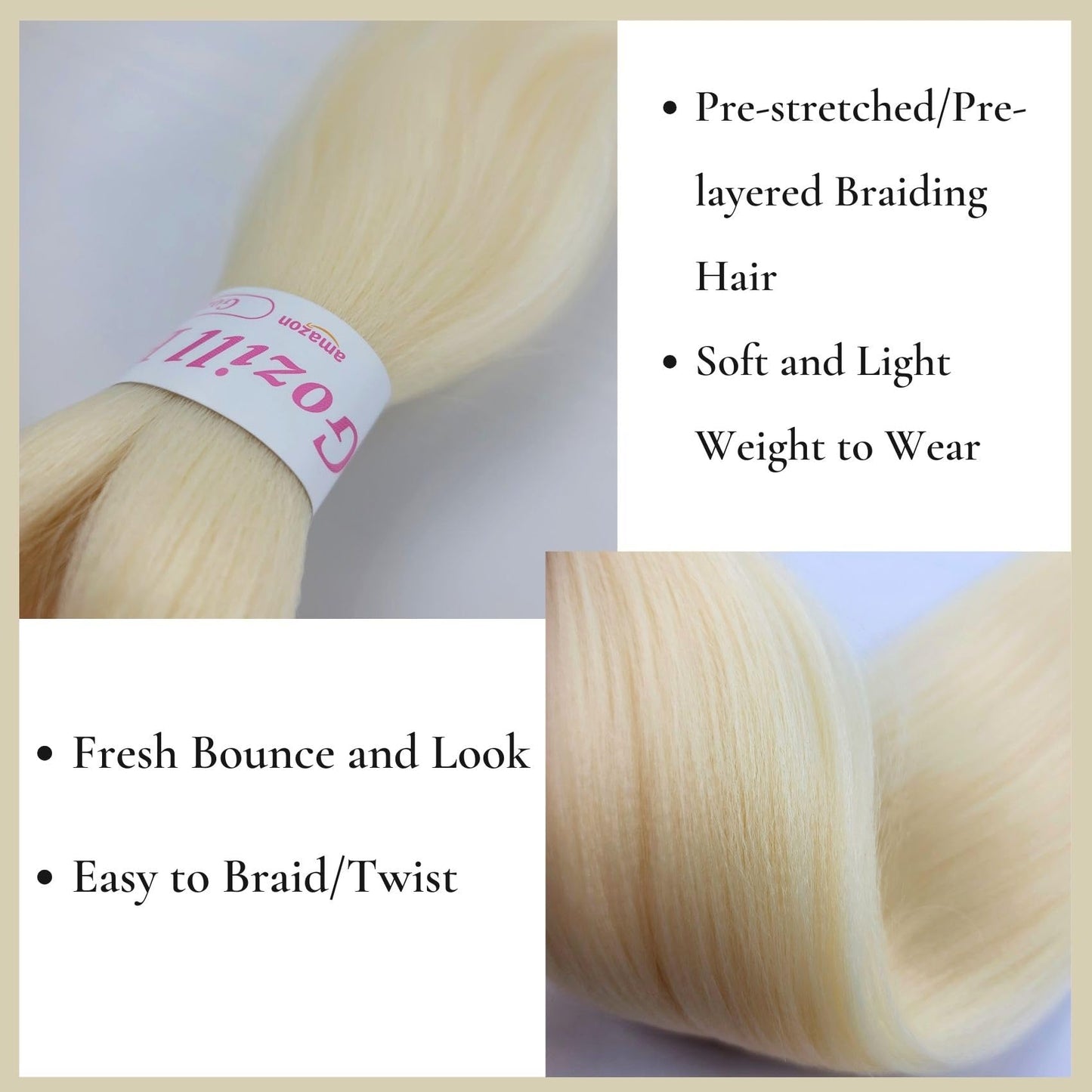 Gozill Blonde Braiding Hair Pre Stretched Kanekalon Braiding Hair for Boho Braids(6 Pakcs)