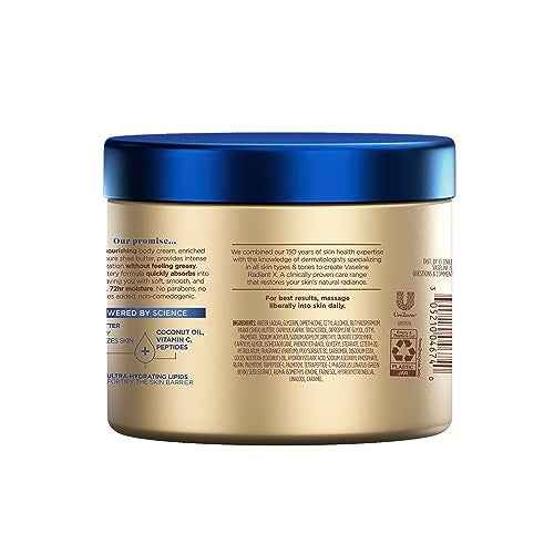 Vaseline Radiant X Deep Nourishment Body Cream 100% Pure Shea Butter, Coconut Oil, Vitamin C, & Peptides 10 oz