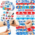 48PCS Skiing Party Set - 24PCS Temporary Tattoos & 24PCS Slap Bracelets - Fun Winter Sports-Themed Birthday Supplies, Baby Shower Gifts, Classroom Rewards & Party Decor for Kids (Boys & Girls)