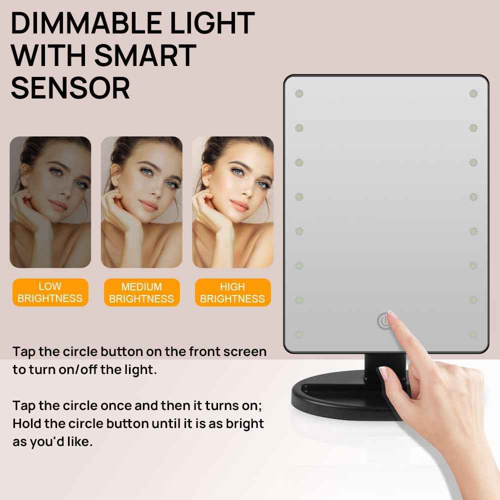 KAKULO Lighted Makeup Mirror with Lights 16 Led Vanity Makeup Mirror with Adjustable Brightness and 180 Degree Rotation Touch Screen Dual Power Supply Gifts for Teens Girls Women