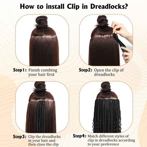 Aguacor 24inches 9PCS Clip in Dreadlock Extension Sets,36 Strands 3 Styles in 1 Mixed Straight Wavy Boho Thin Soft Clip in Dreads Extension Sets for Women (1B#,9 Clips)