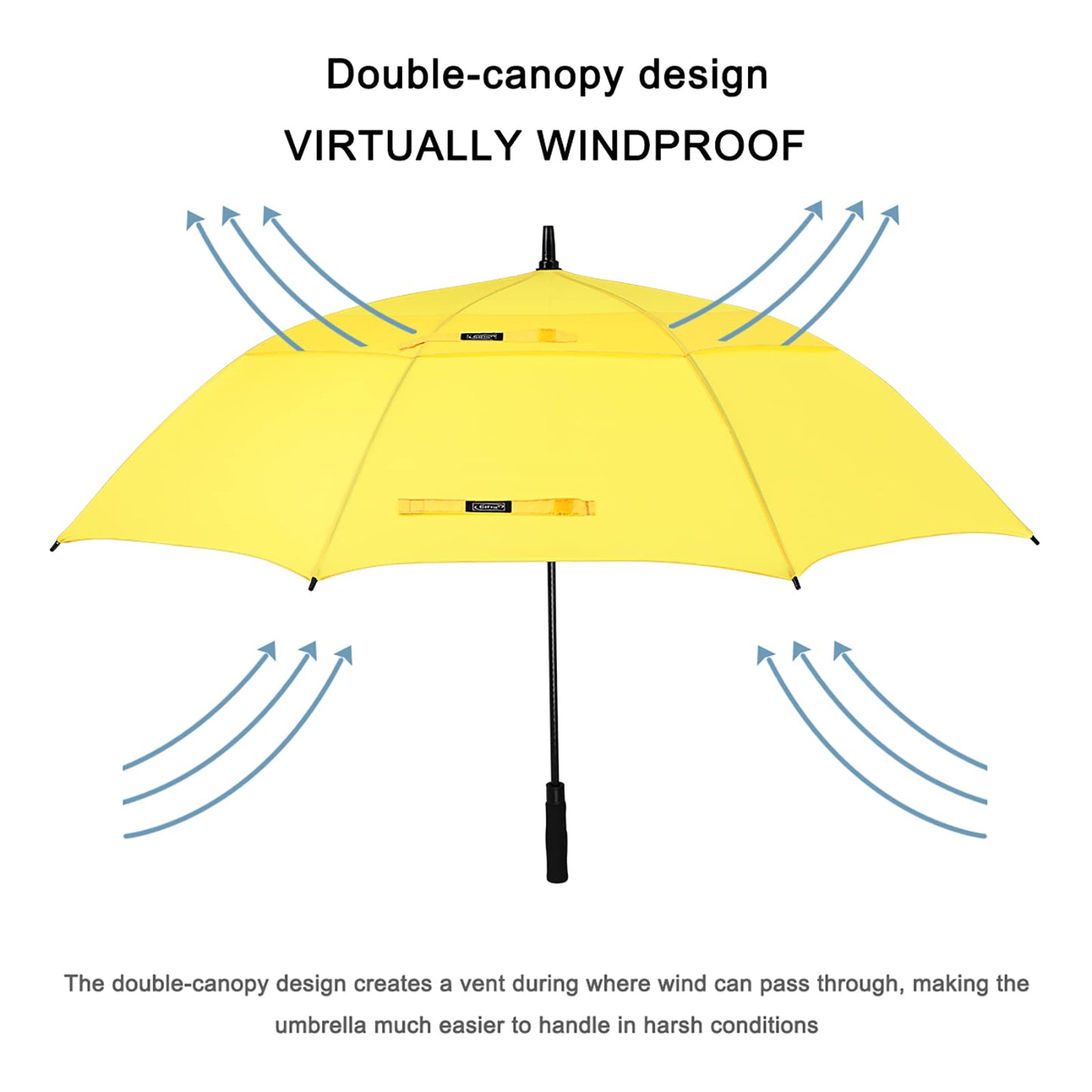 G4Free 62 Inch Automatic Open Golf Umbrella Extra Large Oversize Double Canopy Vented Windproof Waterproof Stick Umbrellas(Yellow)