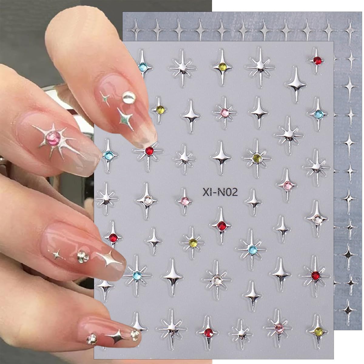 8 Sheets Star Nail Art Stickers Gold Sliver Star Nail Art Stickers Shiny GoldStar Nail Design Nail Art Supplies Gold Silver White Black Stars Nail Accessories for Women Girls Manicure Decorations