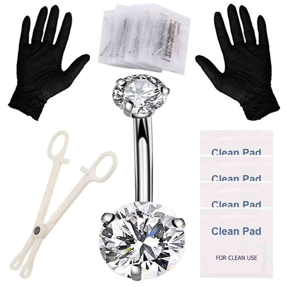 prgislew Belly Piercing Kit Piercing Kit Professional Navel Piercings Kits with 13G 14G Belly Button Ring Piercing Needles and Piercing Clamps for Belly Navel Ring Studs Piercing Set