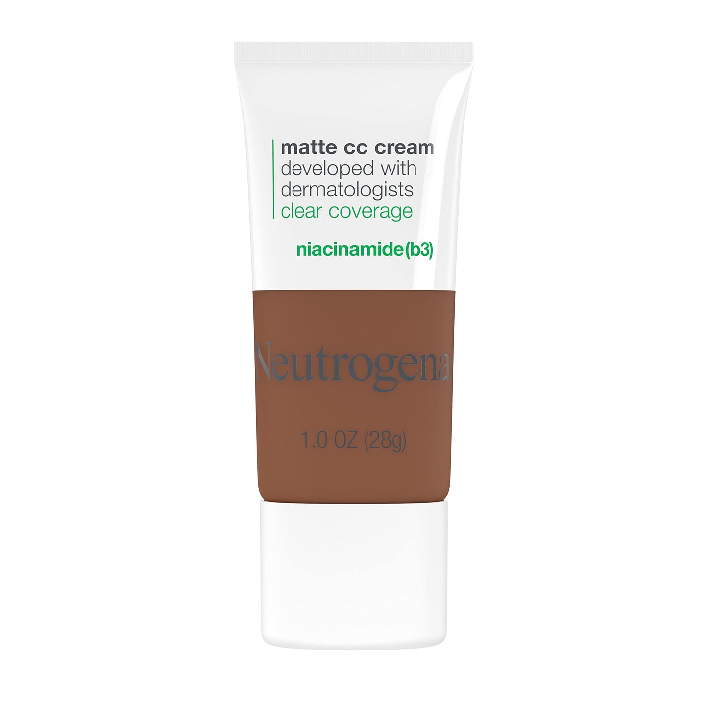 Neutrogena Clear Coverage Flawless Matte CC Cream, Full-Coverage Color Correcting Cream Face Makeup with Niacinamide (b3), Hypoallergenic, Oil Free & Fragrance Free, Cinnamon, 1 oz