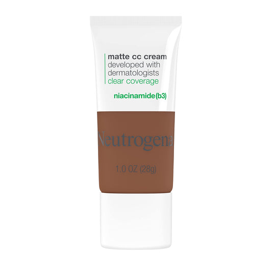 Neutrogena Clear Coverage Flawless Matte CC Cream, Full-Coverage Color Correcting Cream Face Makeup with Niacinamide (b3), Hypoallergenic, Oil Free & Fragrance Free, Cinnamon, 1 oz