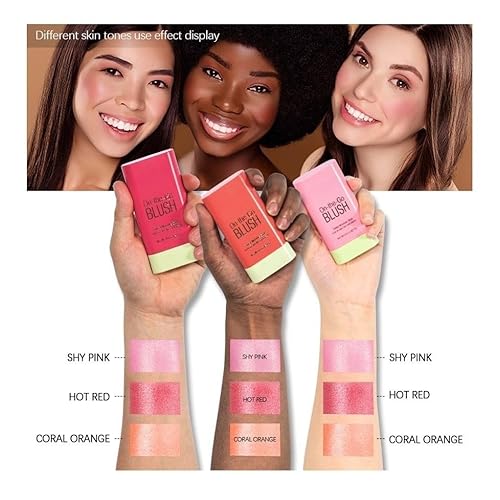 Lovelycat On-the-Go Makeup Blush Stick Tinted Moisture Stick, Shadow Lips Cheek Blusher Creamy Long Lasting Natural Nude for All Skin Natural Waterproof, Long Lasting(3PC)