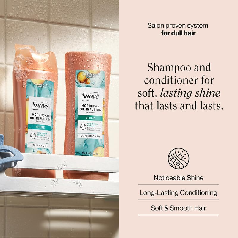 Suave Moroccan Oil Shampoo and Conditioner Set – Frizz Control, Shine, 12.6 Oz Ea