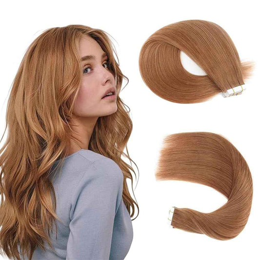 #30 Brown Tape in Extensions Human Hair 18 Inch Brown Straight Tape in Seamless Extensions Real Human Hair Skin Weft Seamless Invisible Unprocessed Virgin Remy Hair 50g 20 Pcs