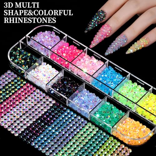 FANDAMEI Nail Charms Kit with Rhinestones & 3D Art Decorations for Nails