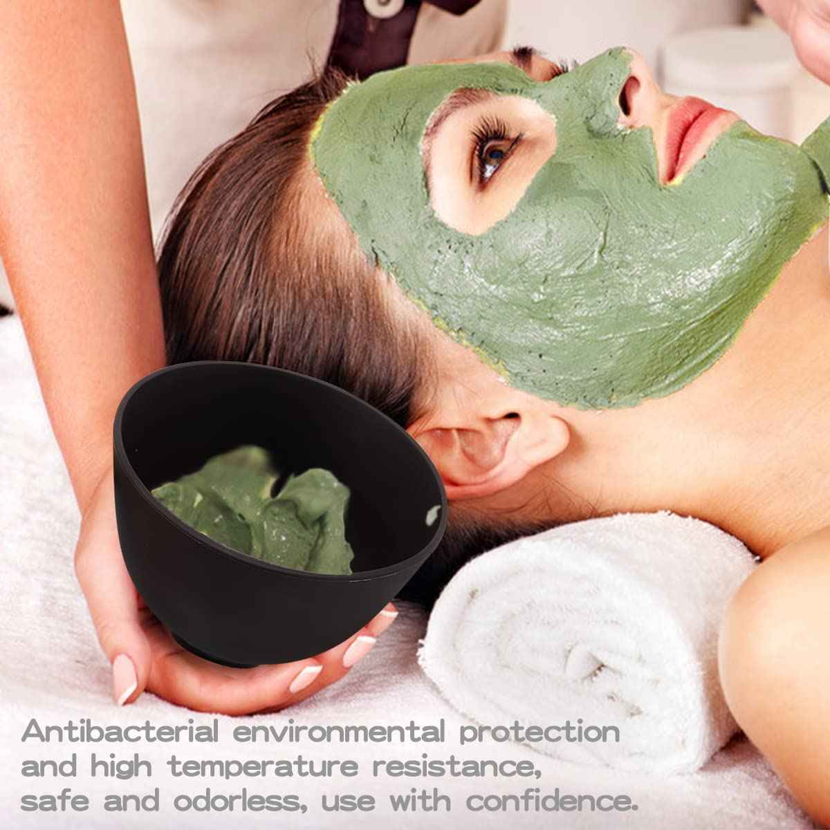 FERCAISH 4Pcs Diy Face Mask Mixing Bowl, Microwavable Silicone Facial Mud Bowl Cosmetic Beauty Tool for Home Salon(Black)