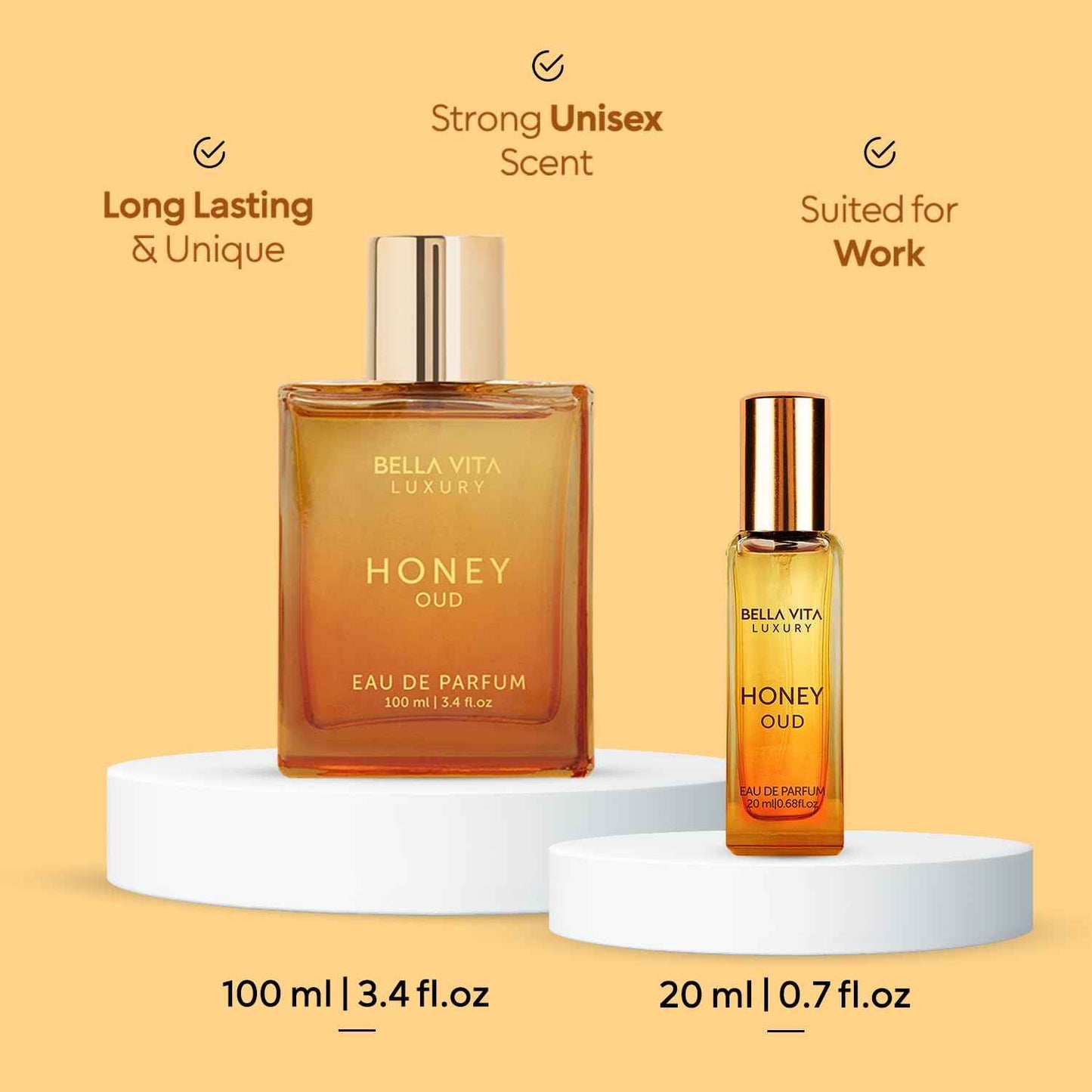 BellaVita Honey OUD Perfume for Women & Men 100ml & 20ml | Vanilla, Bergamot & Patchouli Notes | Long-Lasting Arabian Unisex Perfumes for Women & Men | Floral & Spicy Cologne Honey Perfume