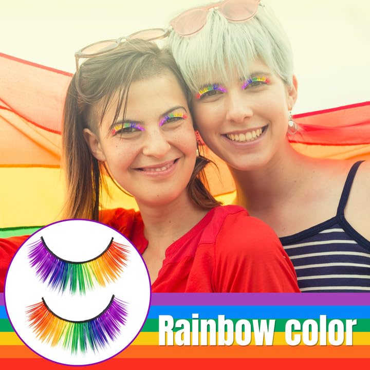 5 Pairs 3D Rainbow Eyelashes with Tinsel - Pride & Rave
