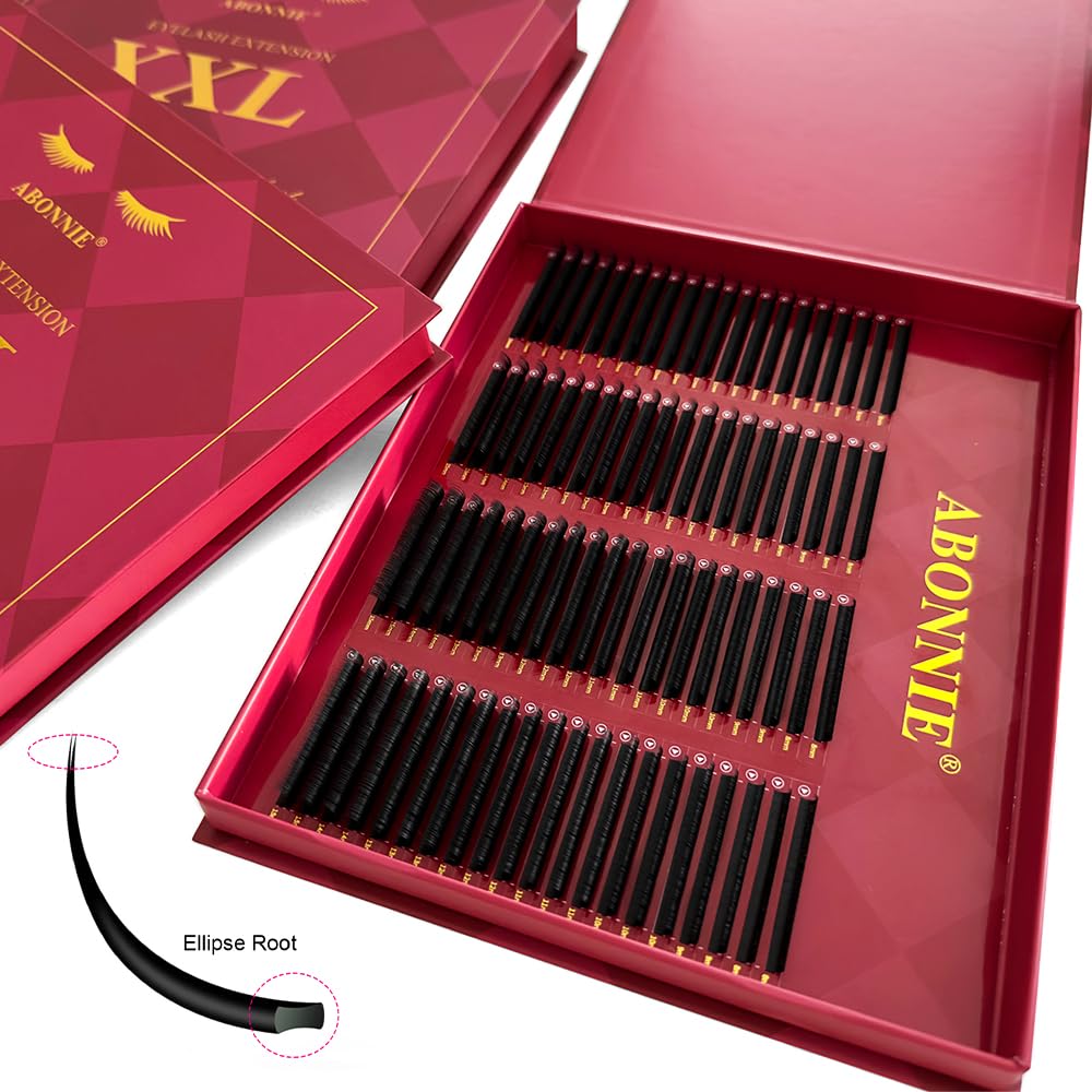 ABONNIE 80 Rows Ellipse Flat Eyelash Extension 0.10-0.25 Matte Black Cashmere Flat Lashes Individual Two Split Tips Lash Extension (C Mix 8-15mm)