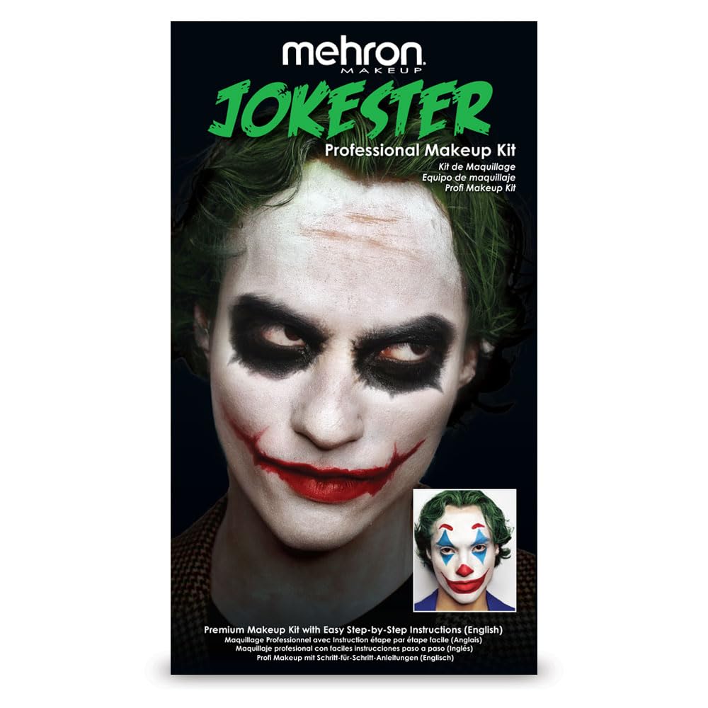 Mehron Makeup Premium Character Kits| Makeup Kits for Halloween & Cosplay| Made in the USA | Complete Makeup Kit | Includes all Makeup, Tools, & Instructions on How to Create the Look | (Jokester)