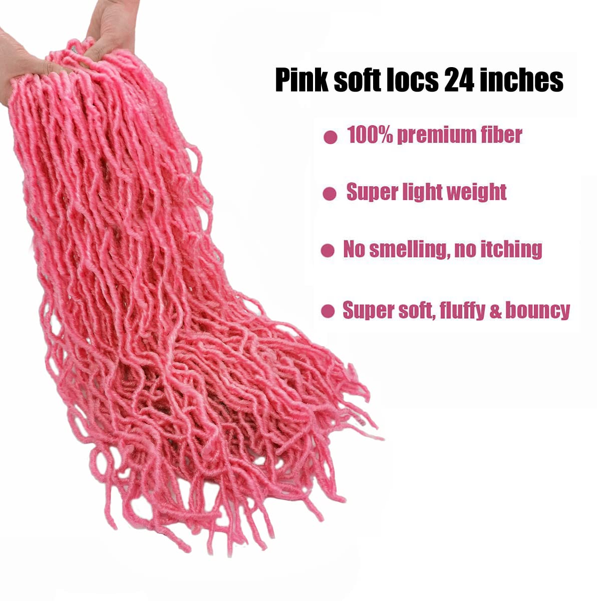 24 Inch 7 Packs Pink Soft Locs Crochet Hair Color New Faux Locs Pre-looped Super Lightweight Synthetic Hair Braids For Black Women(24inch, 7packs, pink)