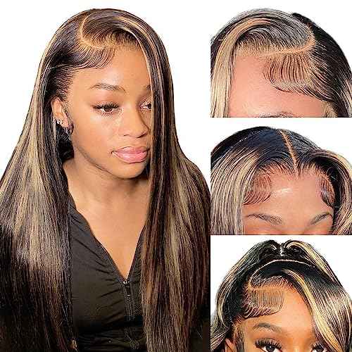 1B/27 Highlight Blonde Lace Front Wig Human Hair 13x4 Balayage Wig Human Hair for Women Black and Blonde Lace Front Wigs Human Hair Pre Plucked 200% Density 22inch