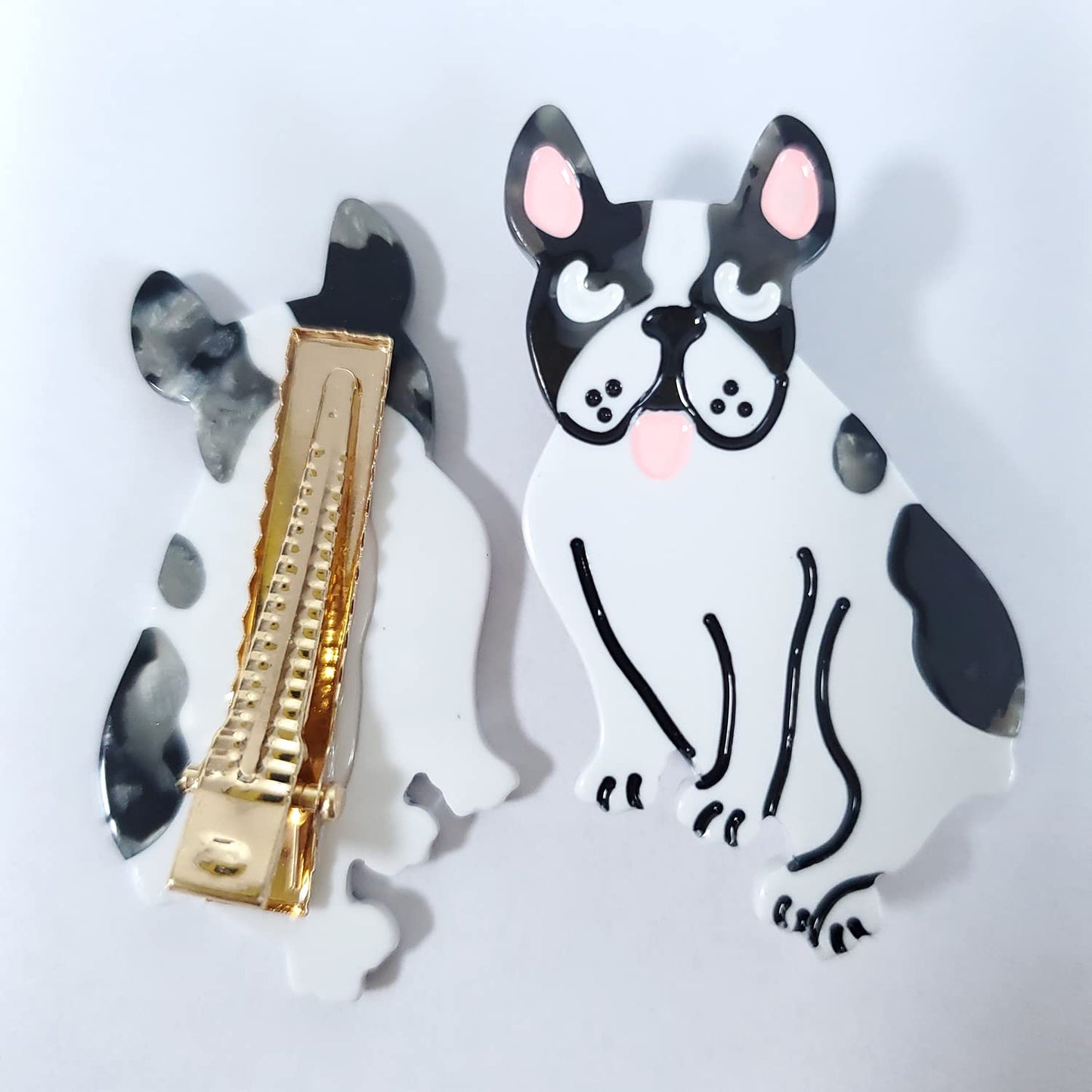 French Bulldog Hair Clips,Cellulose Acetate Hair Clips,Small Hair Clips for Girl,Pack of 2