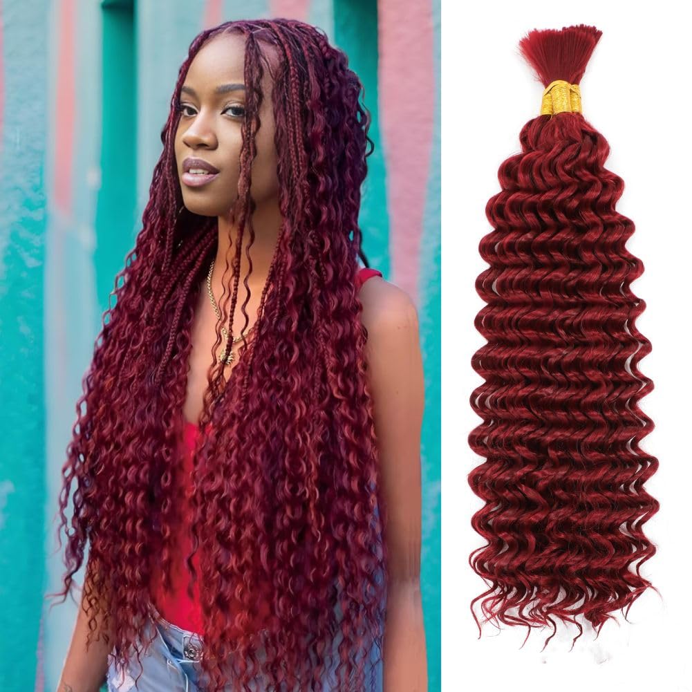 Braiding Hair Boho Hair for Braiding Deep Wave Braiding Hair for Woman Boho Braids Wet and Wave, Bulk Braiding Hair For Micro Braids Curly Deep Bulk 18 Inch 99J