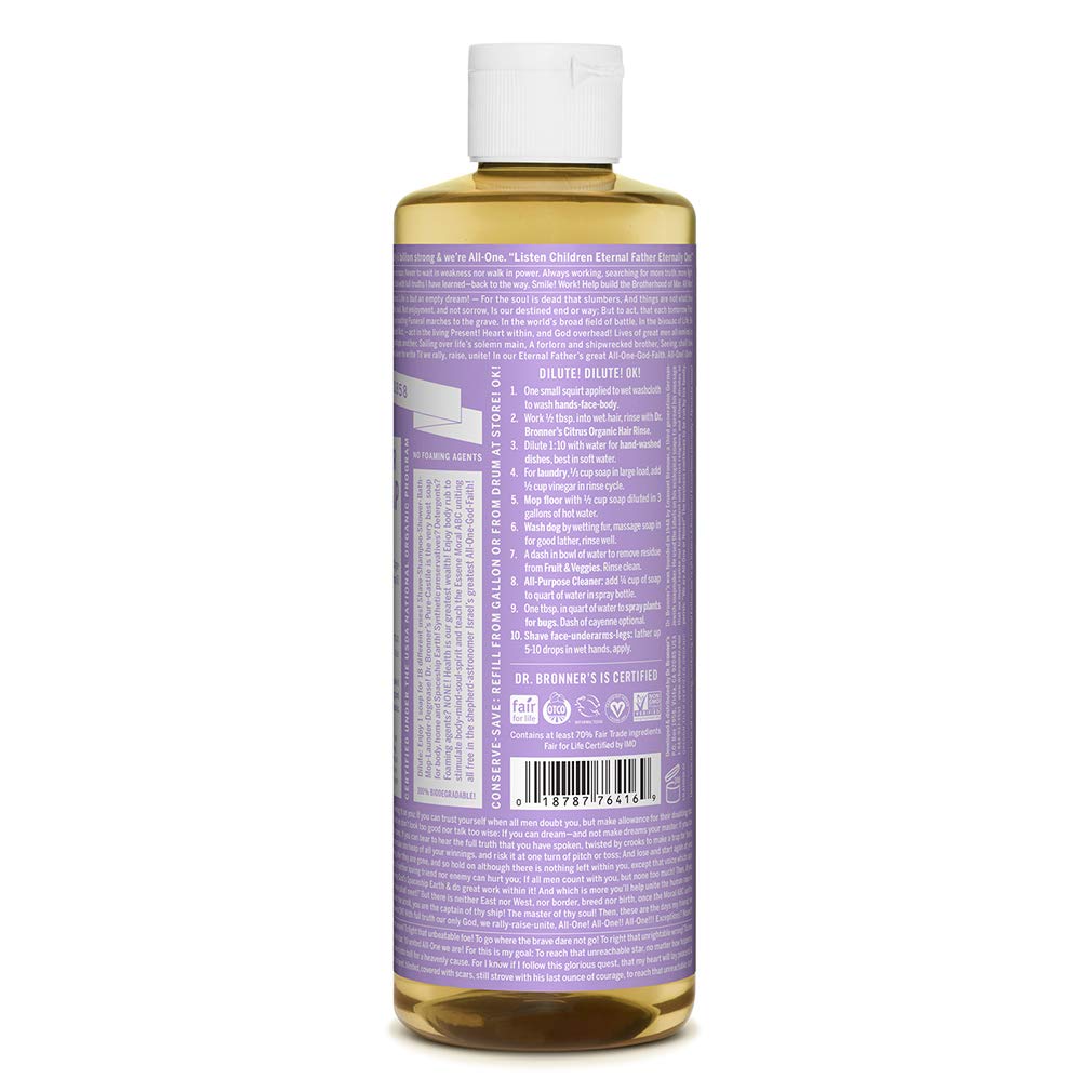 Dr. Bronner's - Pure-Castile Liquid Soap (Lavender, 16 ounce, 2-Pack) - Made with Organic Oils