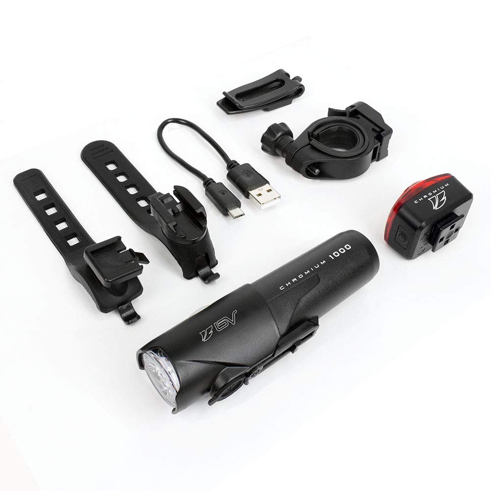 BV Chromium Super Bright (1000 Lumens) USB Rechargeable Bike Headlight with Free Taillight| 2500mAh Lithium Battery | Water Resistant IP44 - Fits All Bicycles with Multiple Mounting Options