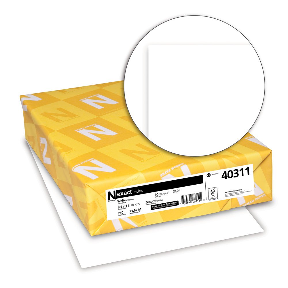 Neenah Paper 40311 Exact Index Card Stock, 90lb, 94 Bright, 8 1/2 x 11, White, 250 Sheets