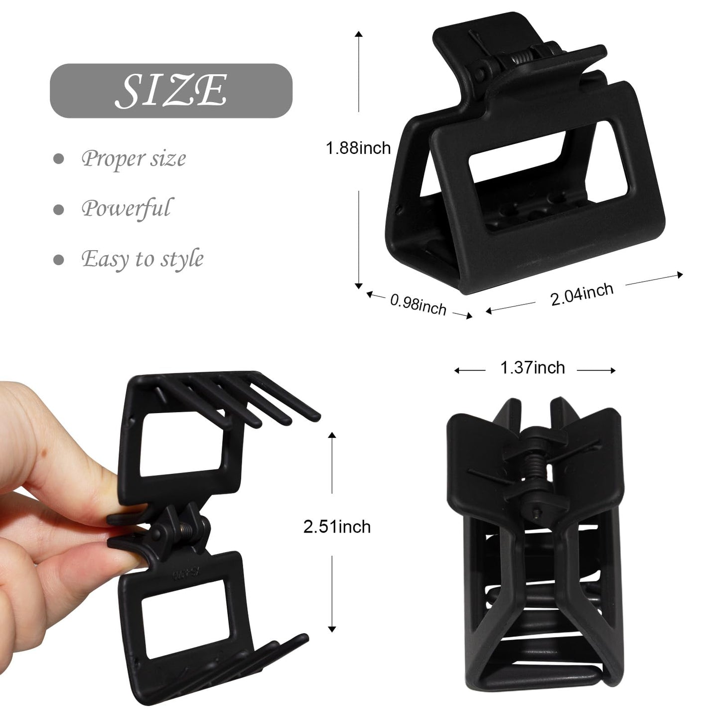 Claw Hair Clips for Women and Girls, 2" Matte Rectangle Clips for Thin or Thick Hair, Nonslip Hair Jaw Clips (8pcs Black)