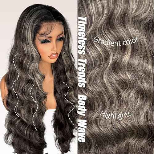 ZadaBelly Highlight 30 inch Body Wave 13x4 Lace Front Wig Brown Base with Black Wavy Hair Pre Plucked Hairline with Baby Hair, Transparent glueless Lace Synthetic Wig for Women Heat Resistant