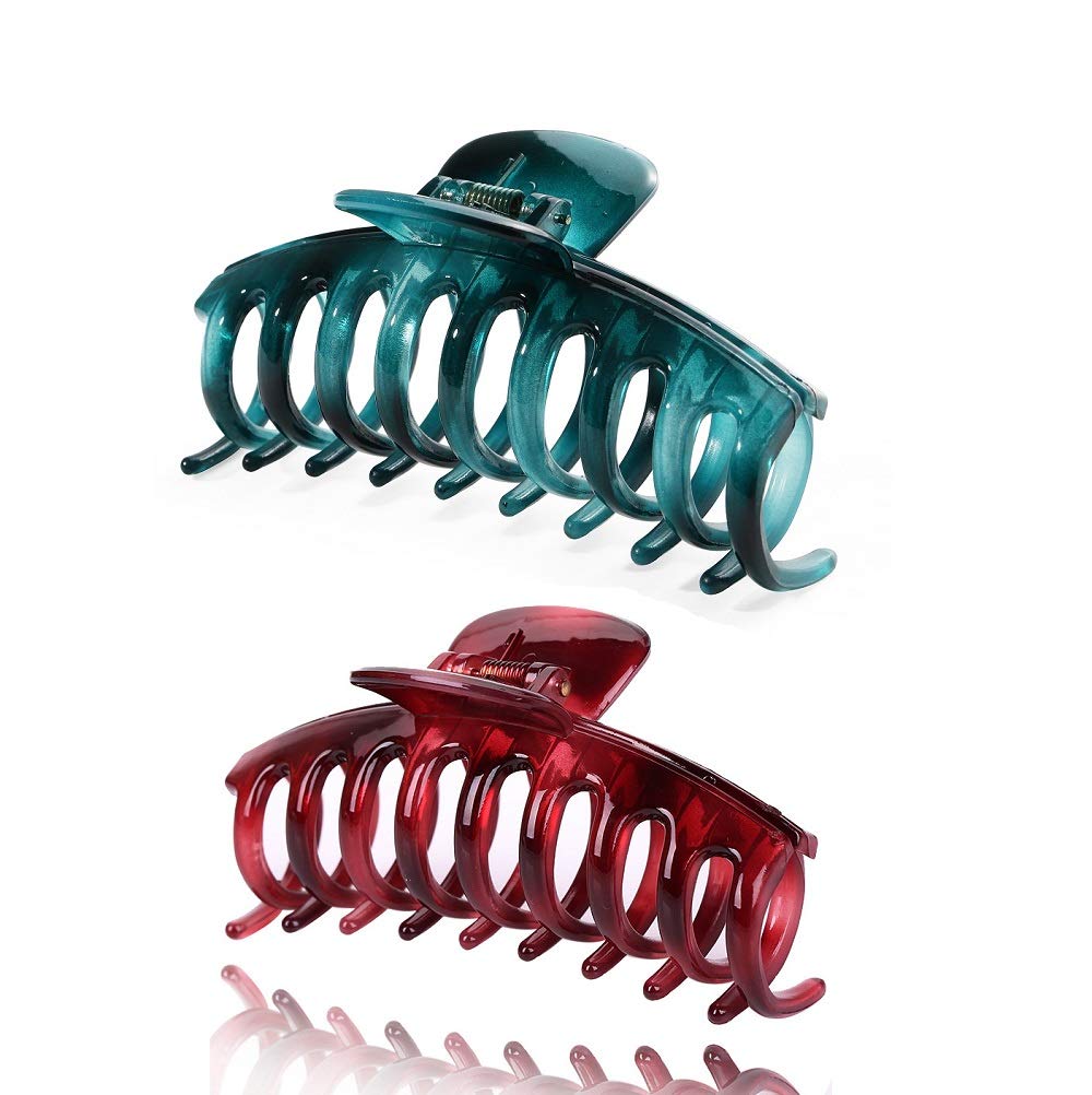 Pack of 2 Liasun 4.3" Jelly Color Hair Claw Clip-Acrylic Strong Holding Power Hair Clips Hairgrip for Women and Girls Hair Barrettes for Medium or Long Hair (Blue+Wine Red)