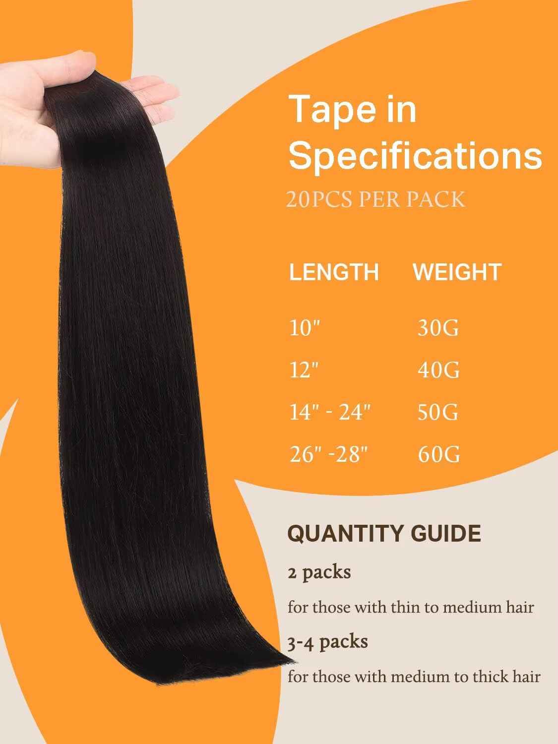 DOORES Tape in Hair Extensions Human Hair, 18 Inch 50g 20pcs Jet Black, Real Human Hair Extensions Tape in Remy Straight Skin Weft Double Side