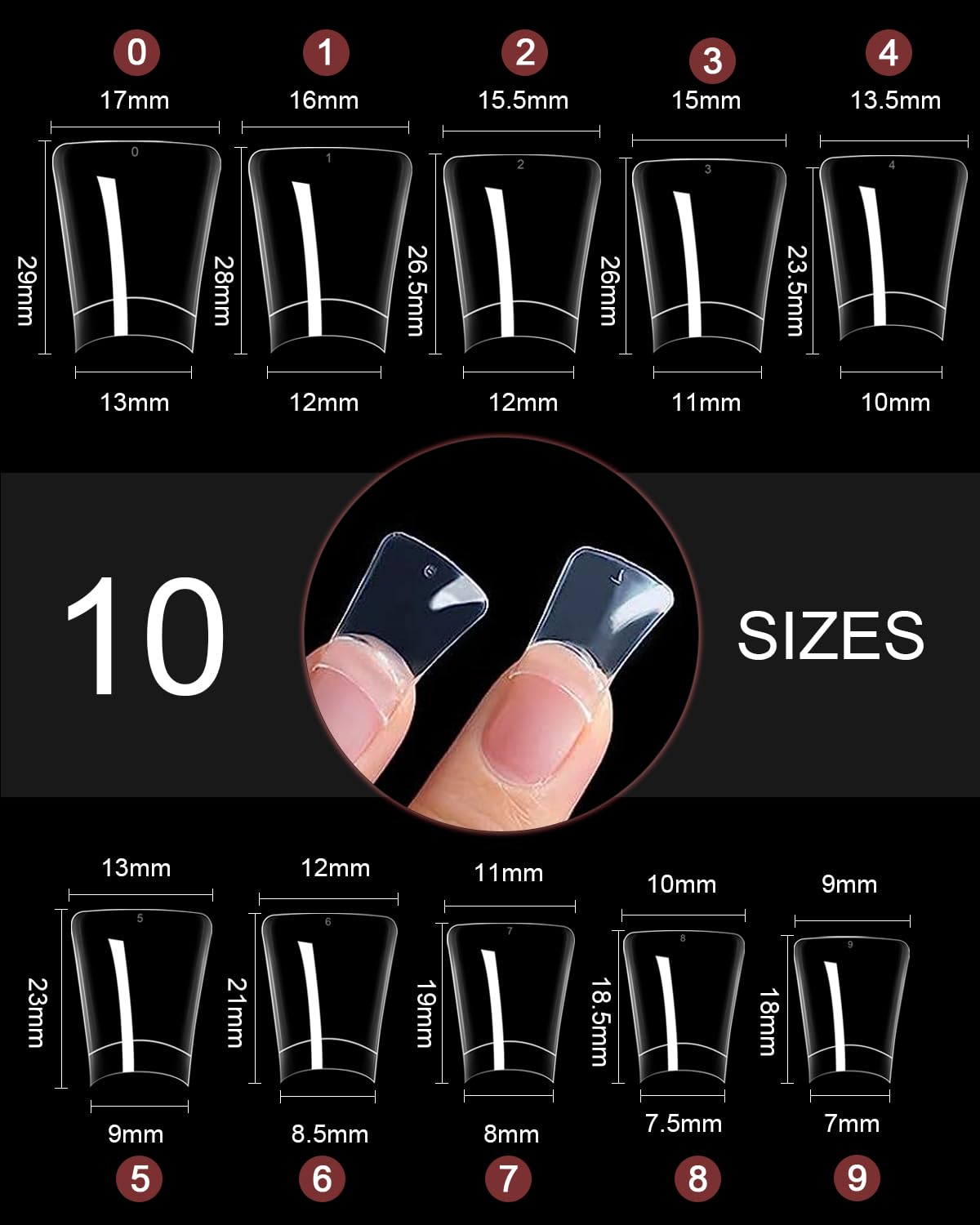 Spohom 1008PCS Clear Duck Nail Tips for Acrylic Nails Y2K Vibe Half Cover C Curve Wide French False Nail Extension Tips Acrylic Nail 10 Sizes With Nail File Home DIY Nail Salon