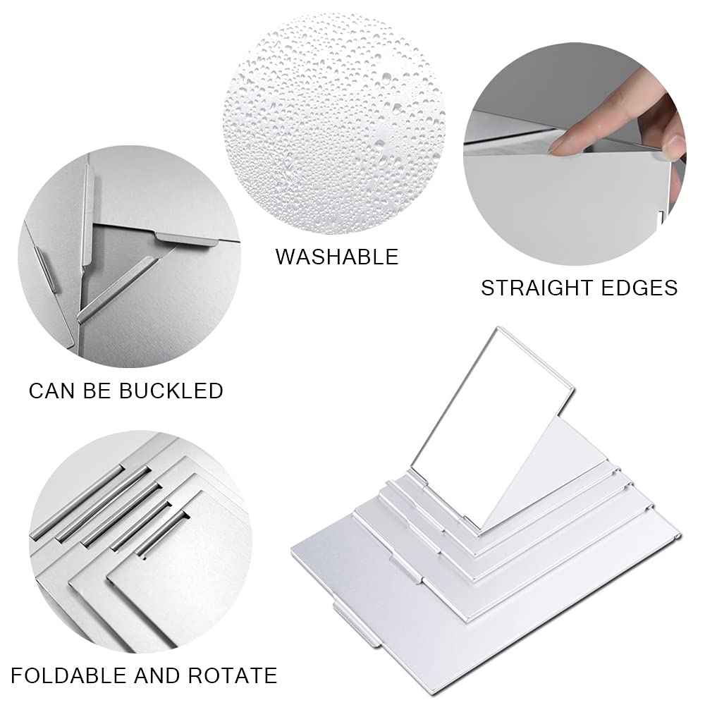 LELE LIFE 2Pack Ultra-Slim Portable Folding Mirror, Aluminum Shell, Easy to Carry Travel Makeup Mirror, Desktop Folding Mirror Vanity Mirror, 5.9×3.9in, M