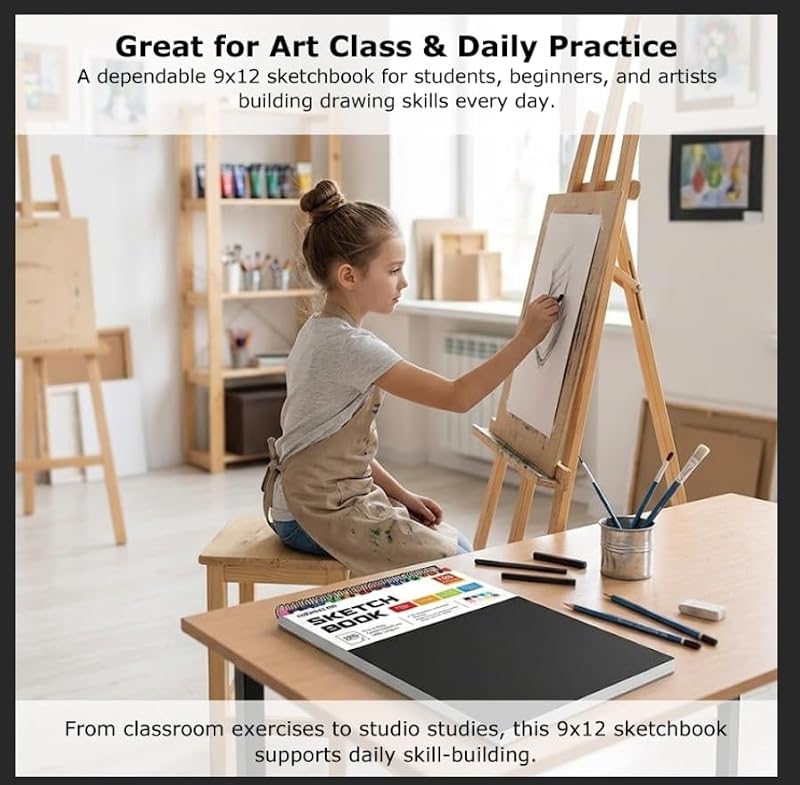 Soucolor Sketch Book 9x12, 100 Sheets, 68lb Acid-Free Paper