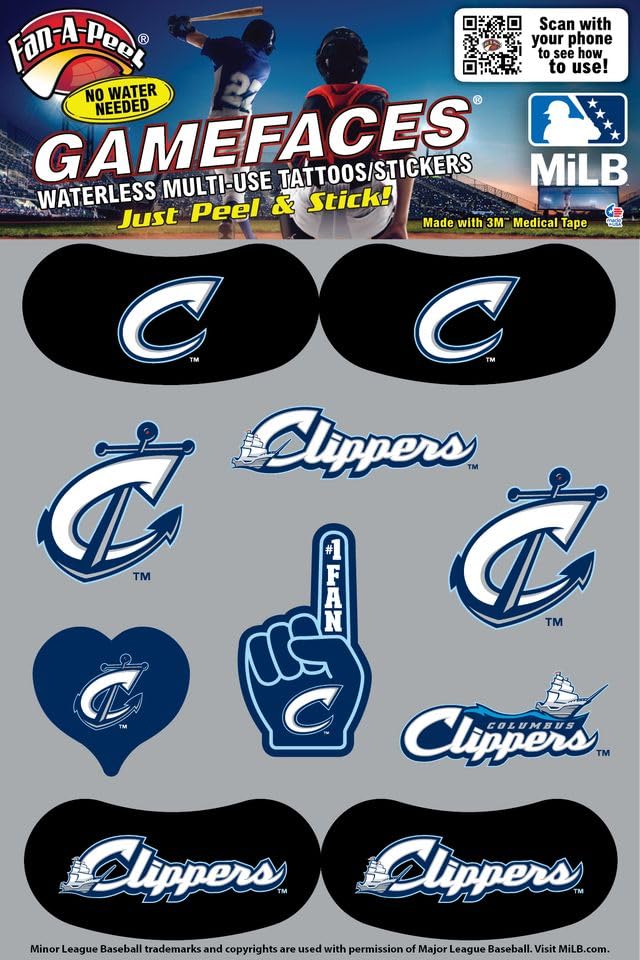 Columbus Clippers Peel & Stick Temporary Tattoos - 10 Pack