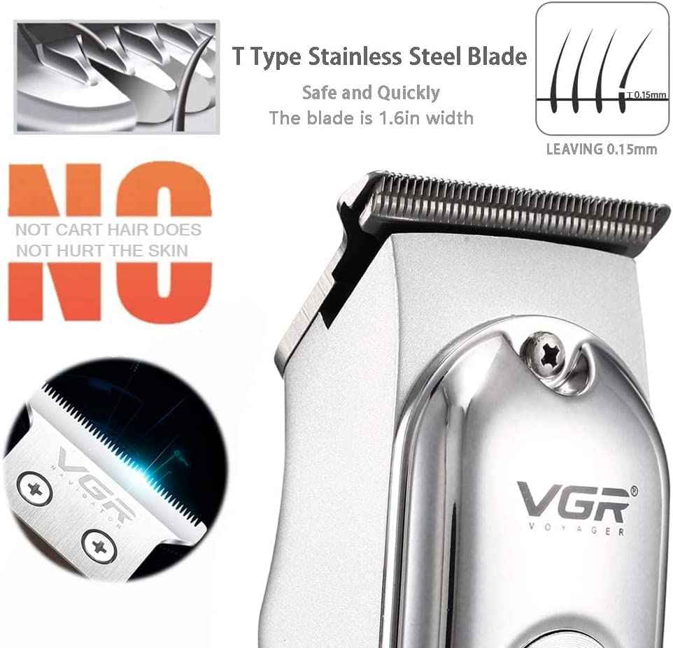 Electric Hairdresser, Cordless Close Cutting T-Blade Trimmer Kit for Family Cordless Grooming Kit (Silver)