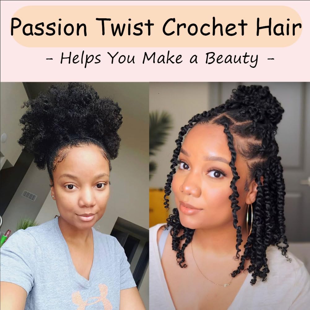 8 Packs Passion Twist Hair 14 Inch Pre-twisted Passion Twist Crochet Hair Pre-looped Crochet Braids for Women Passion Twists Braiding Hair Synthetic Hair Extensions (12Strands/Pack; 1B#)