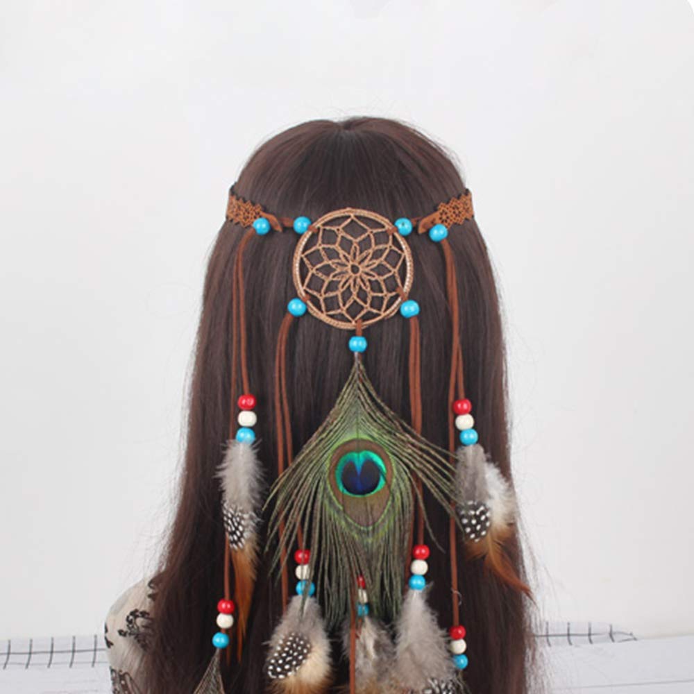 Feather Headband Hippie Indian Boho Hair Bands Tassel Bohemian Halloween Hair Hoop Women Crown Hairband Party Decoration Headdress Cosplay Costume Handmade Headpiece Hair Accessories Dreamcatcher