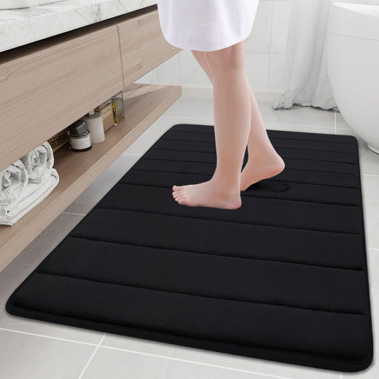 Buganda Memory Foam Bath Mat Rug, 40" x 32", Ultra Soft and Non-Slip Bathroom Rugs, Water Absorbent and Machine Washable Bath Rug Runner for Bathroom, Shower, and Tub, Black