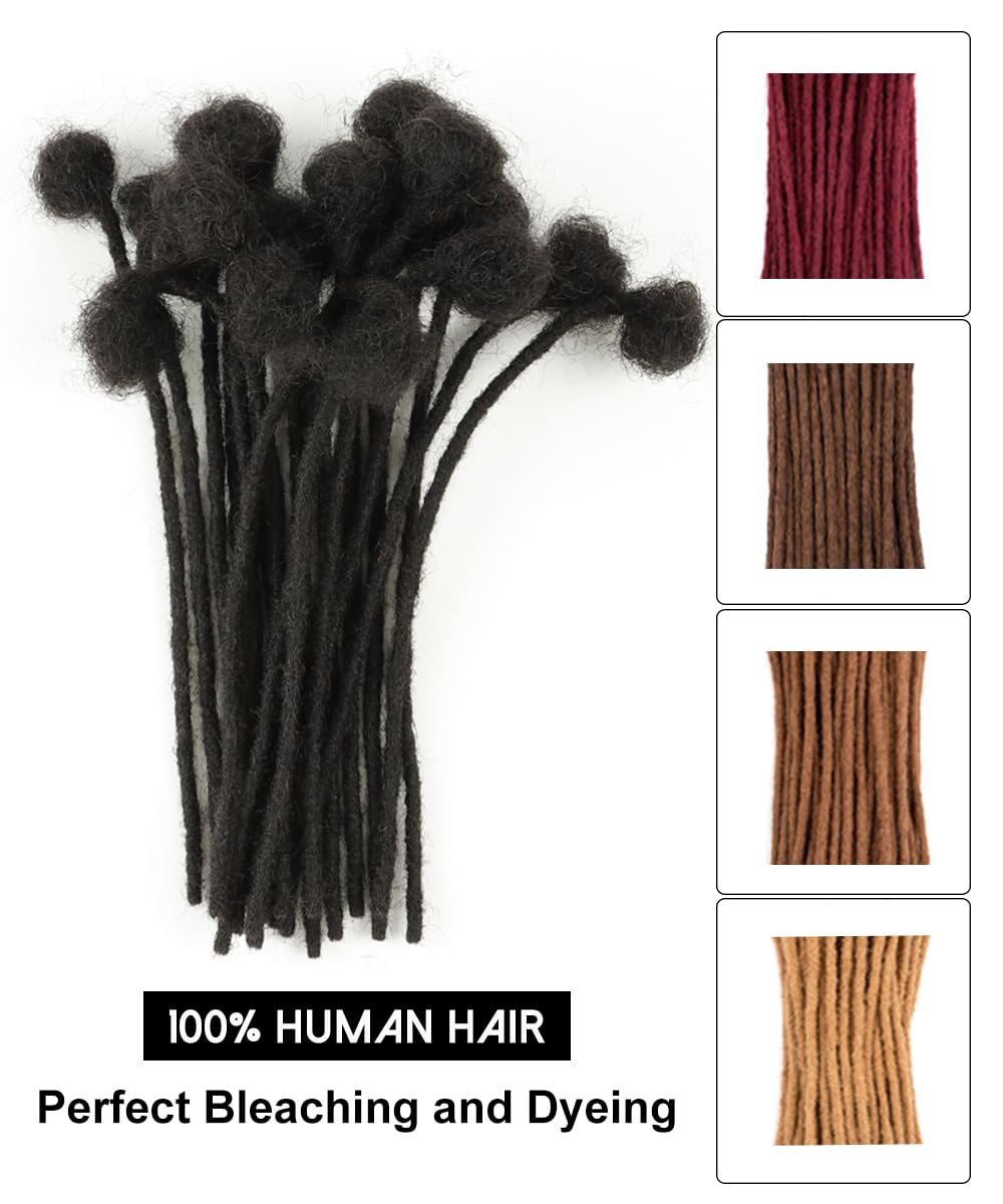 Cypsin 8inch 30 Strands 100% Human Hair Dreadlock Extensions, 0.4cm Width Full Handmade Loc Extensions Human Hair for Men Women Kids, Permanent Dread Extensions Can Be Dyed Bleached Curled(Natural Black)