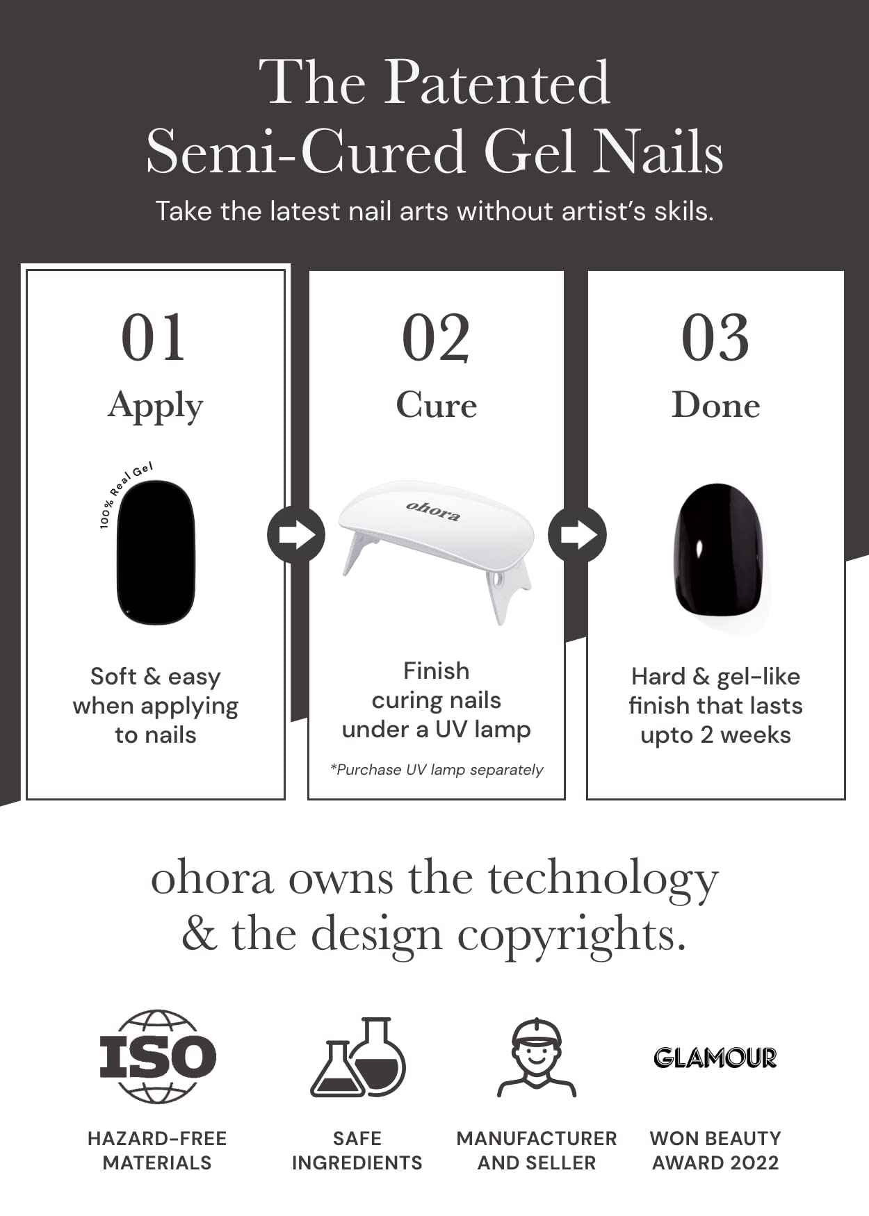 ohora Semi Cured Gel Nail Set of 3 (Pro Easy Peel Remover & N Cream Sky & N Cream Cloud) - Professional Salon-Quality Nail Care