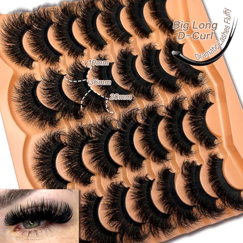Fluffy Mink Lashes 14 Pairs - 20mm D Curl Volume Eyelashes