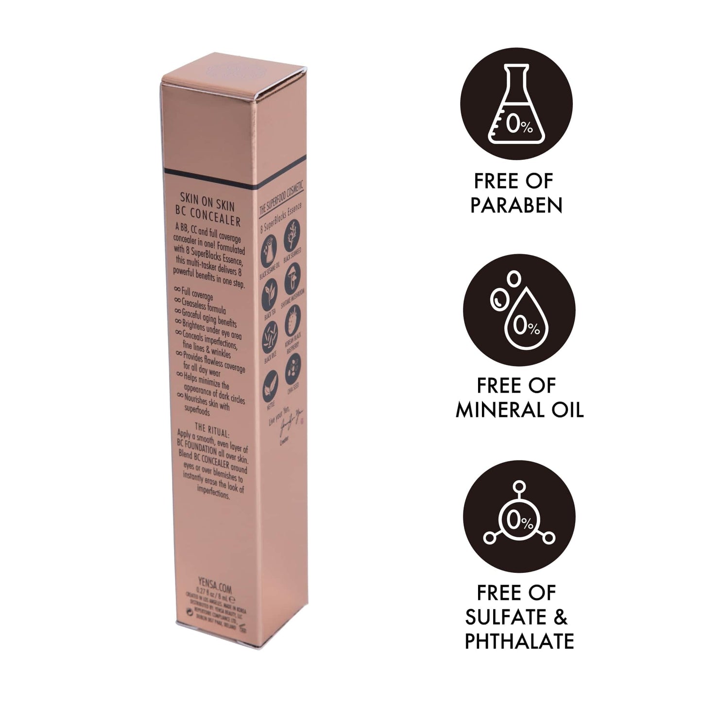 YENSA BC Concealer - Skin Superfood Under Eye, Spot Conceal, Highlight and Contour (Deep Cool) 0.34 fl oz