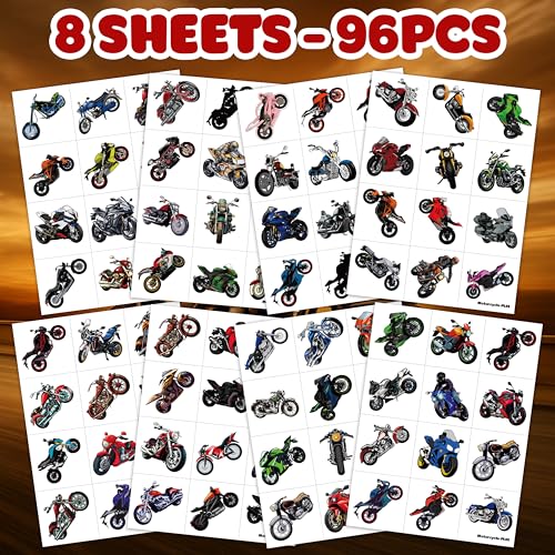 96 Motorcycle Temporary Tattoos - Dirt Bike Party Favors