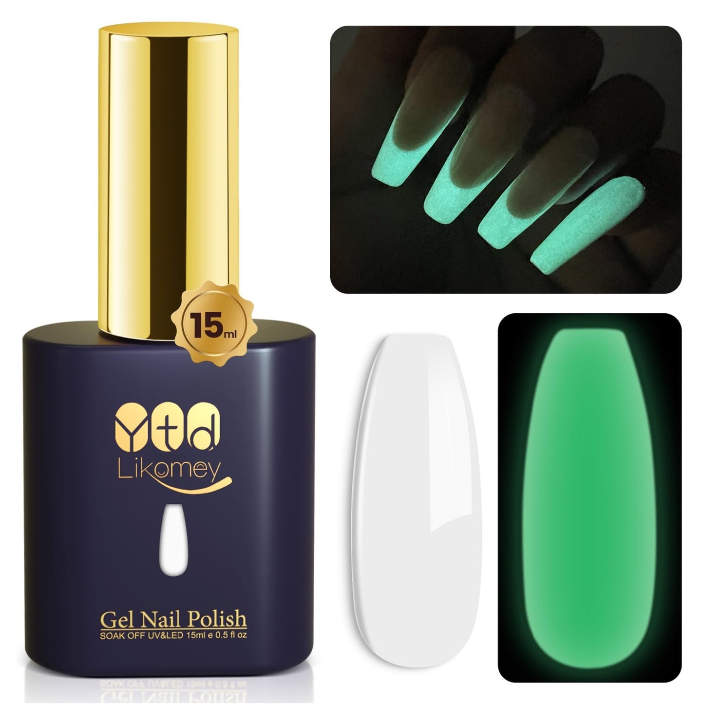 YTD Likomey Glow in the Dark Gel Nail Polish,15ml White Green Luminous Glow Effect UV Nails Gel,Fluorescent Bright Neon Shiny Salon Home DIY UV Manicure Nail Art Varnish,YG379