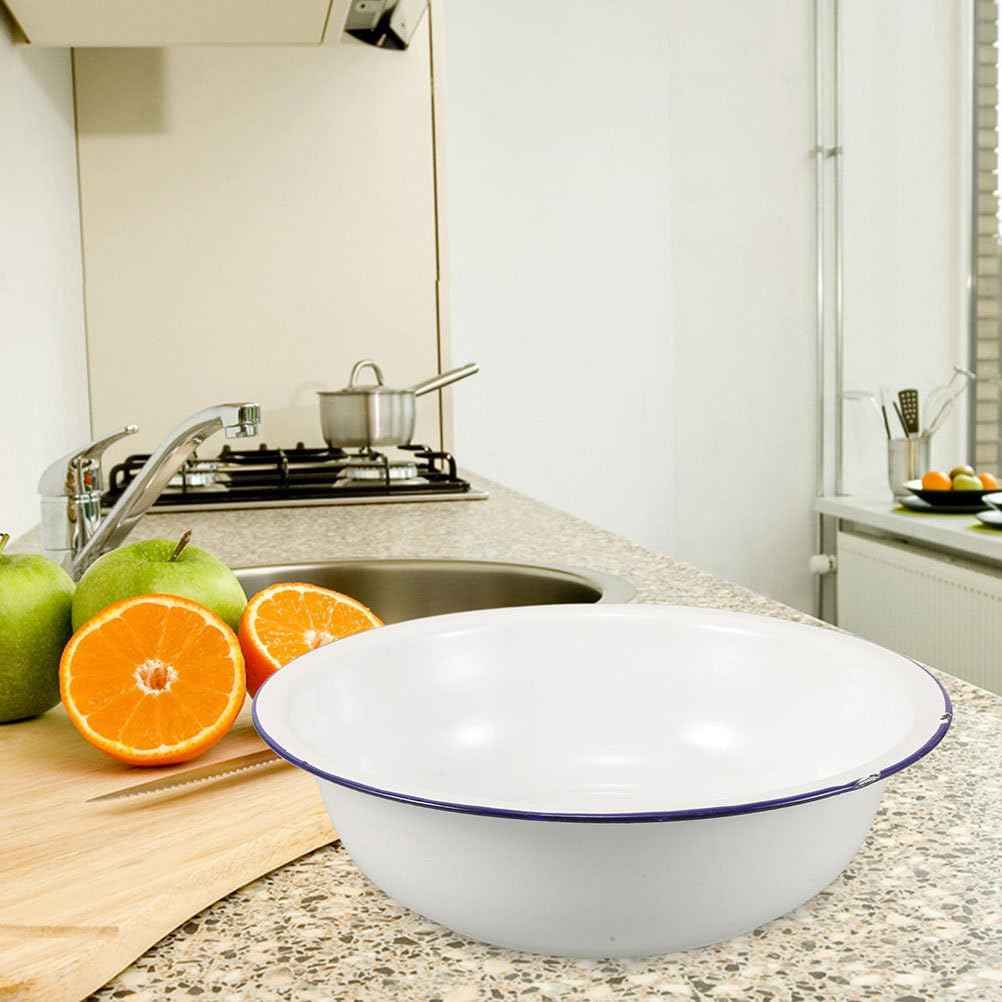 Healeved Enamel Wash Basin 32cm Large Enamel Mixing Bowl Face Washing Basin ware Salad Bowl Soup Bowl Sourdough Bowl Footbath