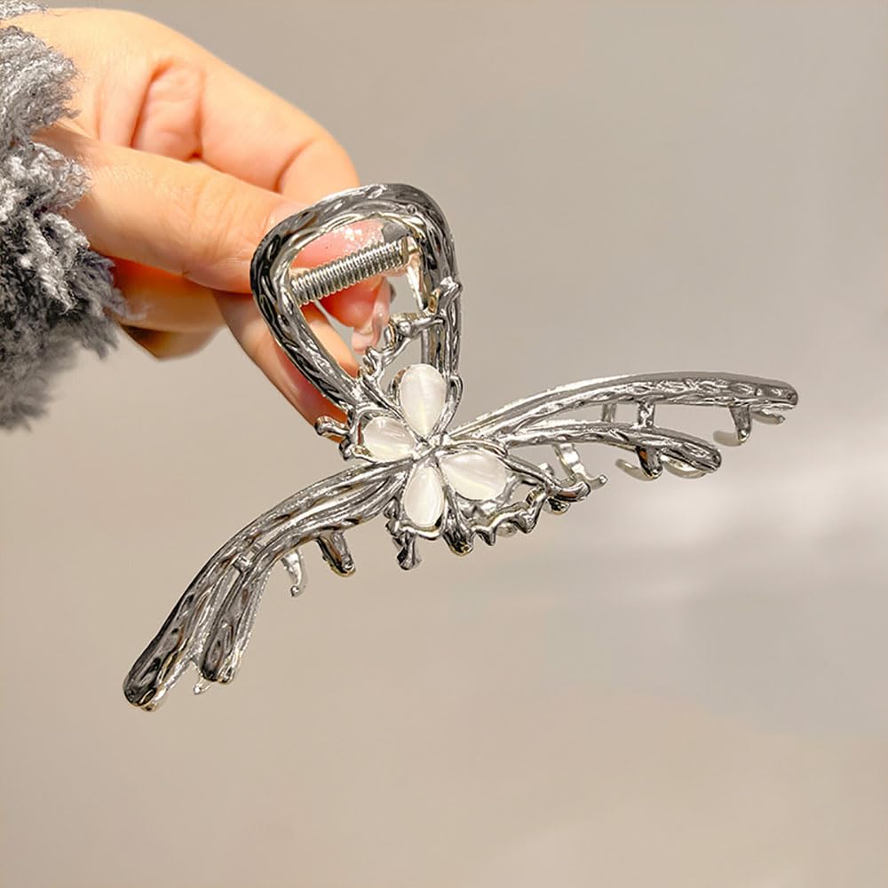 Sliver Butterfly Hair Clips - 4 Inch Metal Hair Claw Clips, Perfect Big Jaw Hair Clamps For Women And Lady,Strong Hold, Fashion Styling Accessories For Women Girls